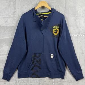 Adidas Heritage Navy Hoodie Yellow Logo Spellout MCMXLIX Sz XL Vintage Style